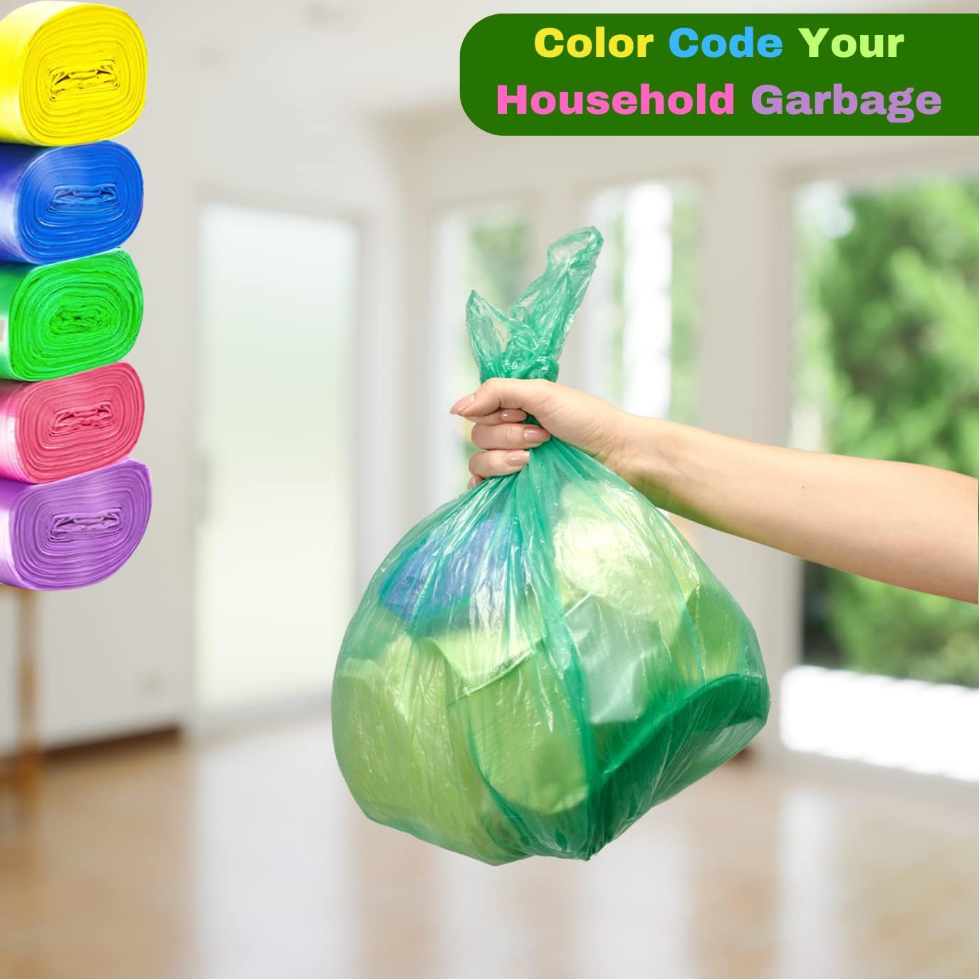 Small Trash Bags CCLINERS 2.6 Gallon Garbage Bags Small Color Bathroom Trash Bags Office Can Liners for Home Kitchen fit 2 Gallon, 3 Gallon (200