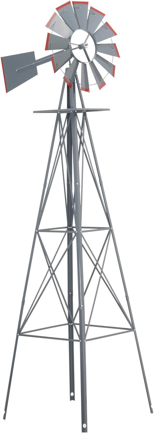 Molino de viento ornamental de 8 pies, decoración de jardín, veleta meteorológica, molino de viento de metal resistente a la intemperie, diseño de 4
