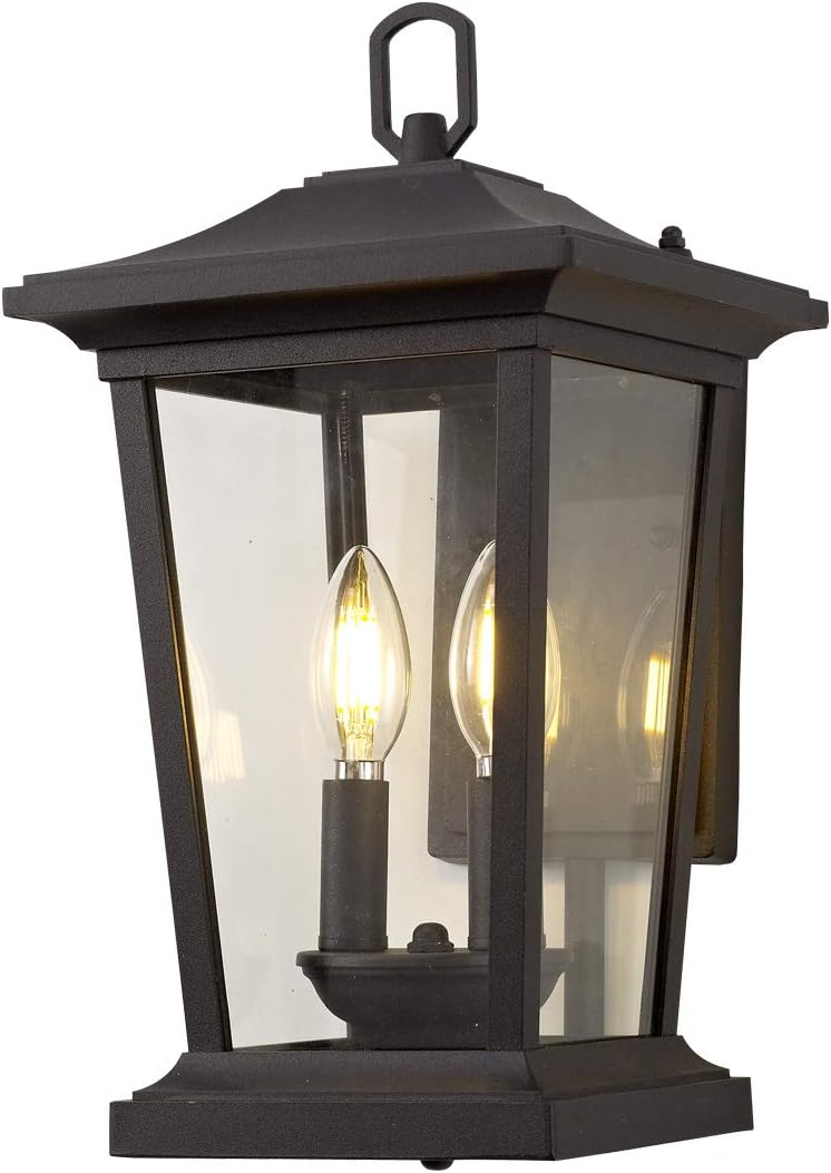 Smeike Aplique de pared grande para exteriores, linterna de 2 luces, lámpara de montaje en pared exterior con vidrio transparente, patioporche