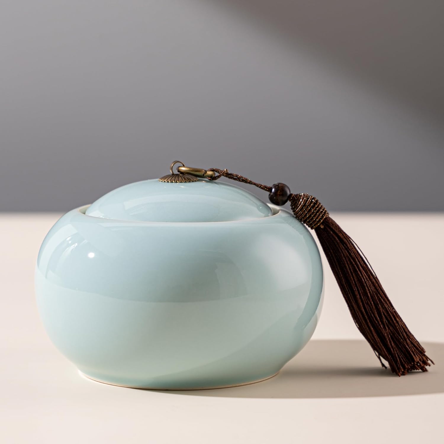 Longquan Celadon – Tarro de almacenamiento de té suelto, recipiente hermético de porcelana verde de 20 onzas líquidas, recipiente hermético de