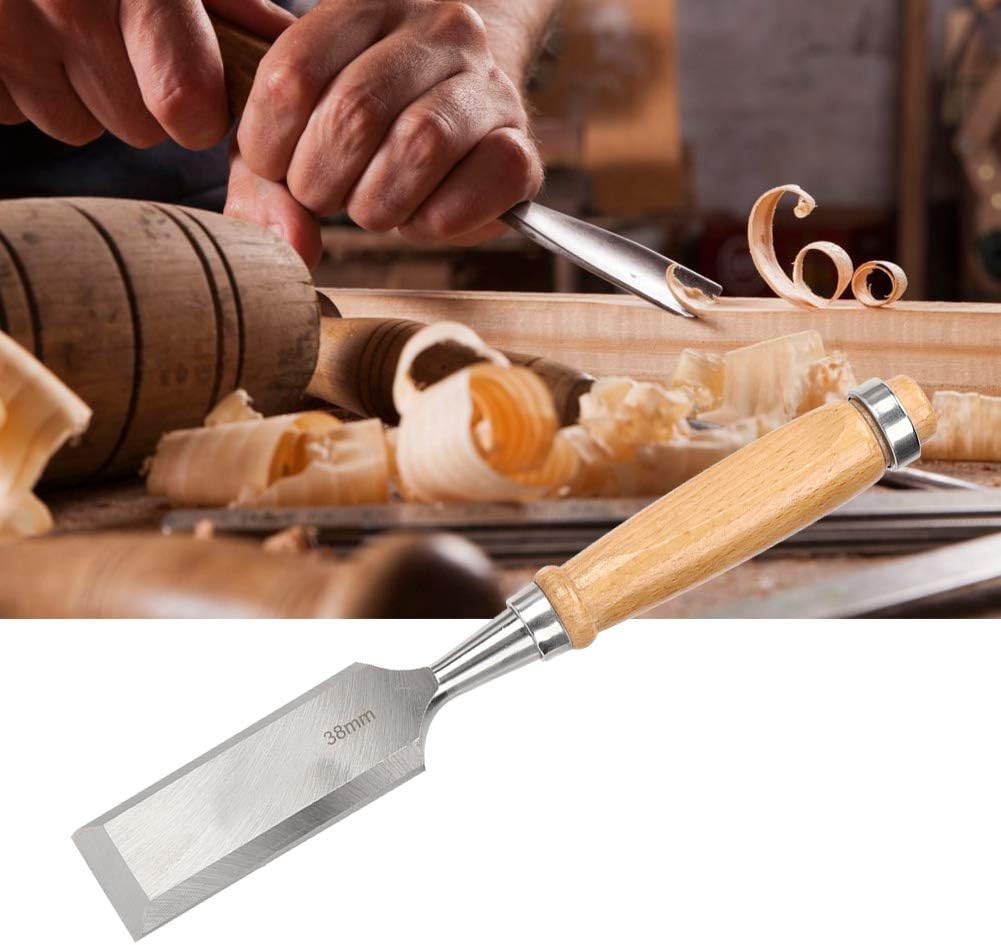 Herramienta de cincel de madera, cincel de madera para carpintería, CR V 1.496 in borde biselado cincel de madera de hoja afilada con mango de