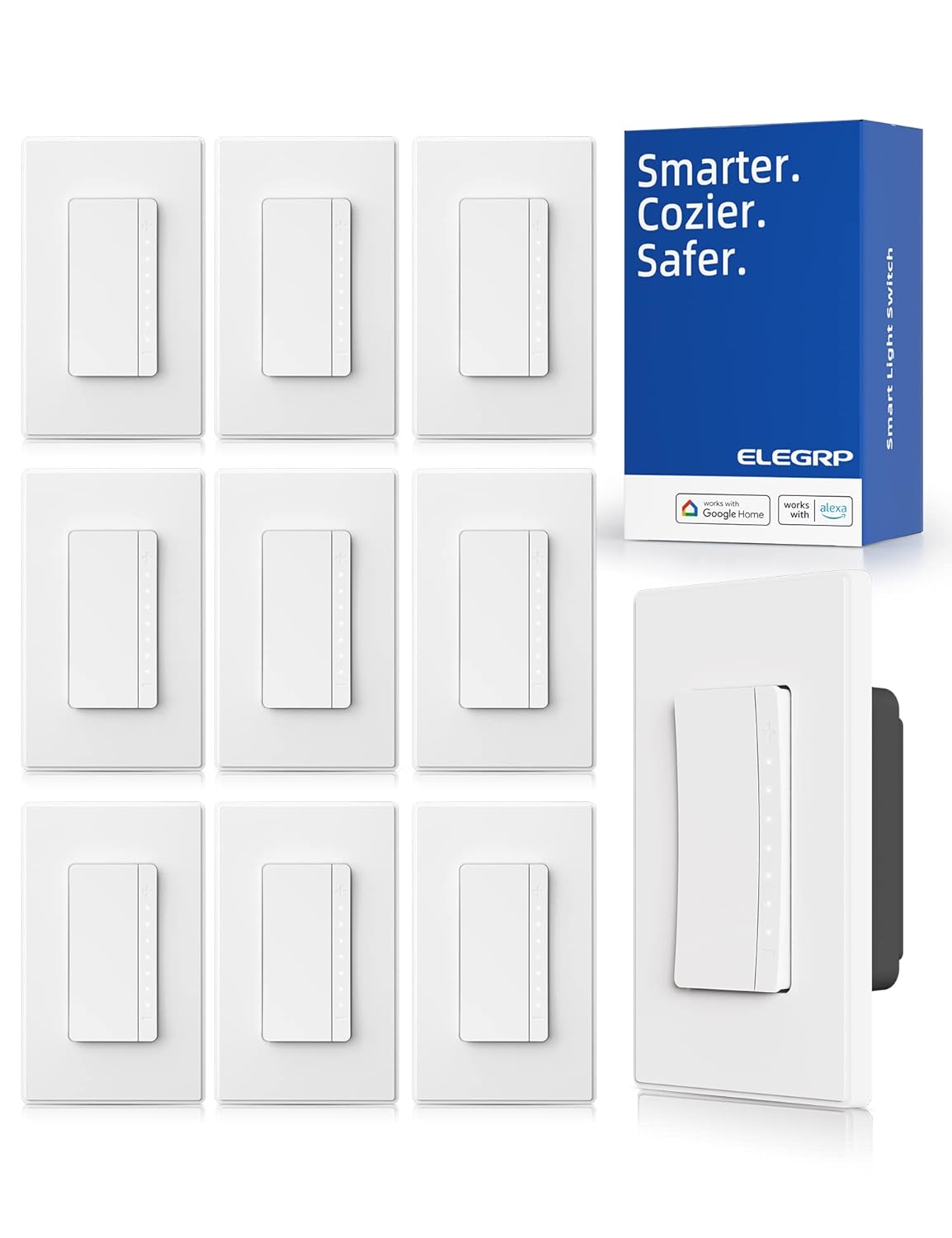 ELEGRP Interruptor de atenuación inteligente DPR30, interruptor de atenuación Wi-Fi de 2.4 GHz, funciona con Alexa y Google Assistant, un solo polo3