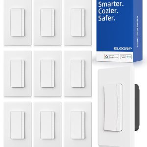 ELEGRP Interruptor de atenuación inteligente de un solo polo DPR10, interruptor de atenuación Wi-Fi de 2.4 GHz compatible con Alexa y Google ELEGRP Interruptor de atenuación inteligente de un solo polo DPR10, interruptor de atenuación Wi-Fi de 2.4 GHz compatible con Alexa y Google
