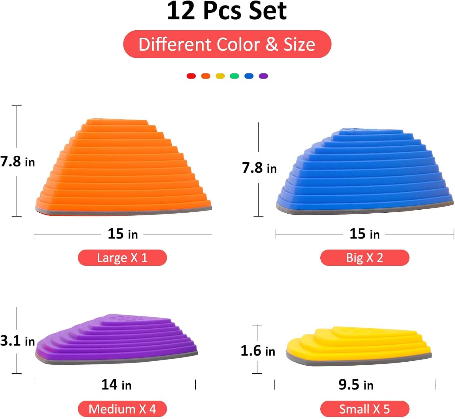Juego de 12 piedras antideslizantes para niños, bloques de equilibrio para interiores y exteriores, pista de obstáculos, equipo de fitness para