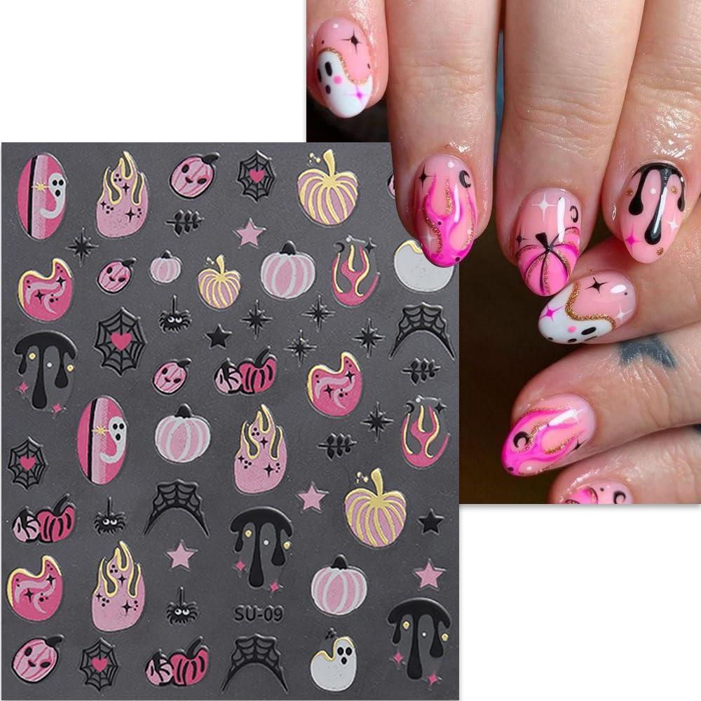 8 hojas de calcomanías de uñas de Halloween para arte de uñas, LPOODDNU de Halloween, calcomanías de uñas autoadhesivas 3D, suministros de arte de