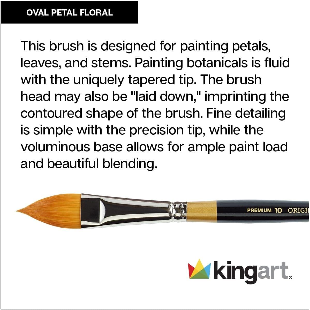 KINGART B-100 Premium – Juego de pinceles ovalados para pétalos florales de la serie 9930, oro sintético Taklon para acrílico, óleo, pintura de