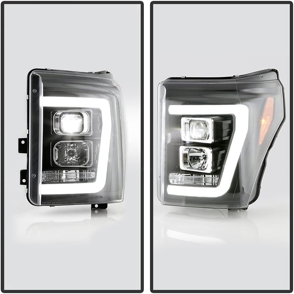 ACANII – Para Ford F250 F350 SuperDuty 2011-2016 Tubo LED negro con proyector LED integrado Faros delanteros izquierdo+derecho