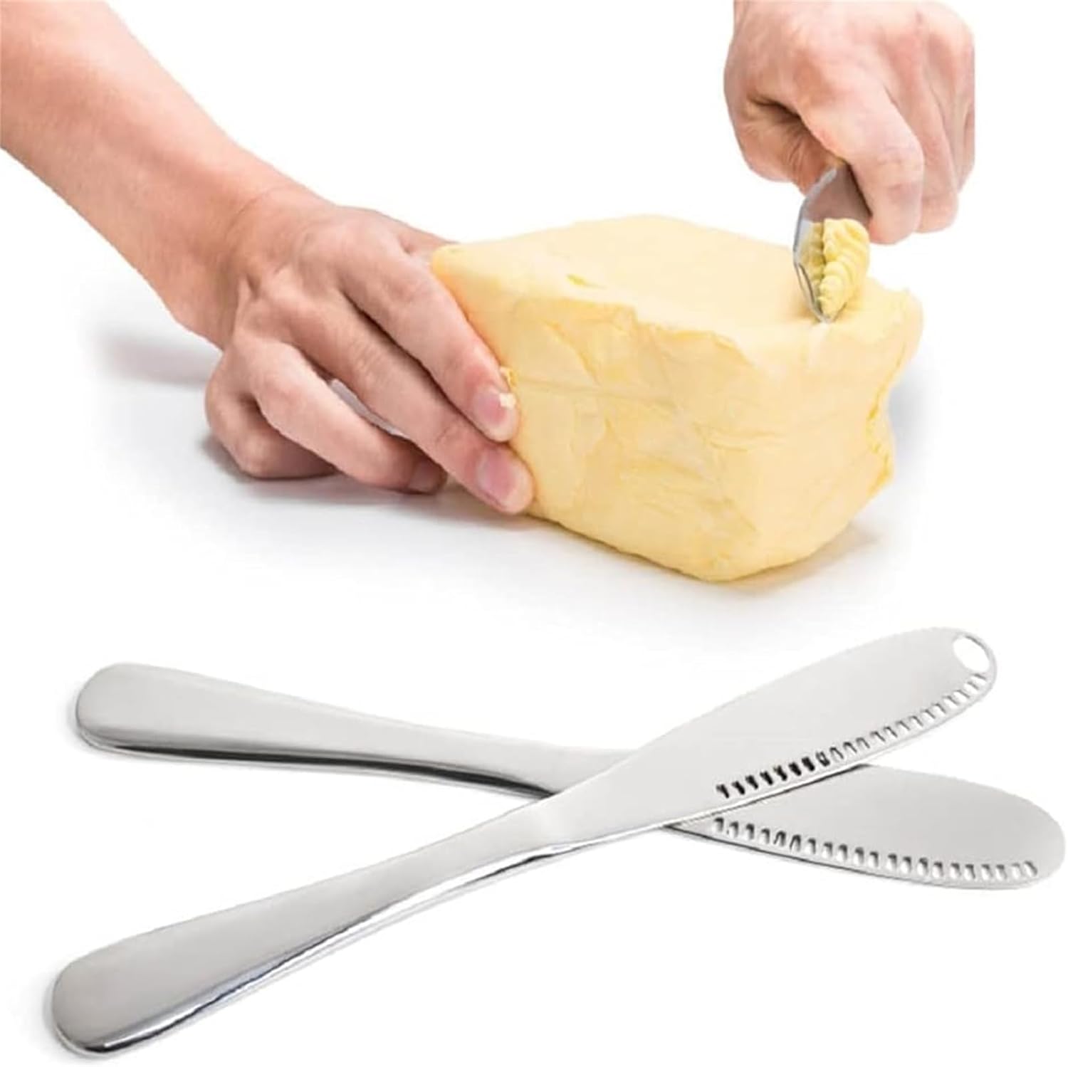Cuchillo esparcidor de mantequilla de acero inoxidable con asa, cuchillo de rebanador 3 en 1, cuchillo de mantequilla esparcidor y rizador con