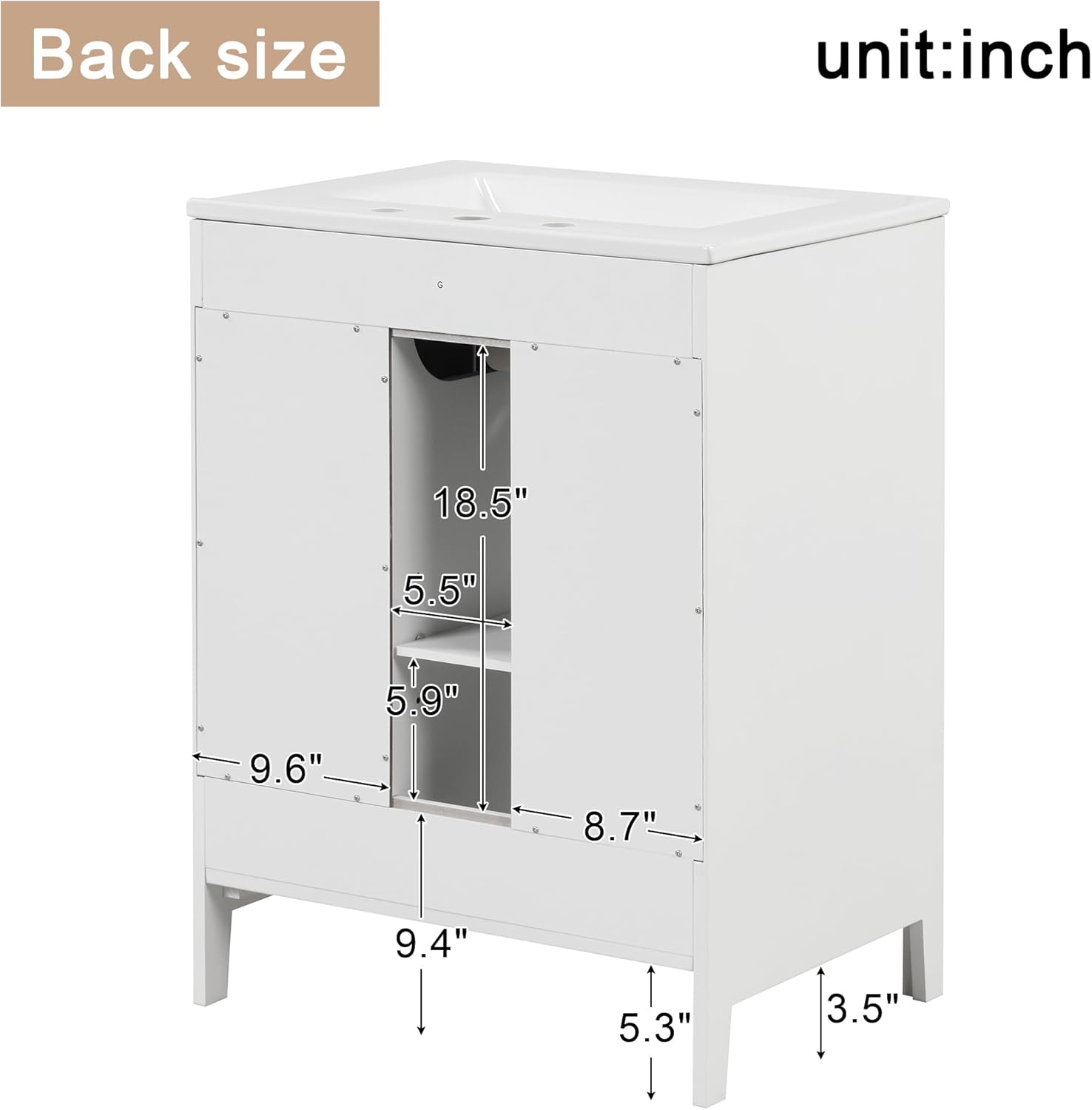 LUMISOL Mueble de baño de 24 pulgadas con fregadero, armario de almacenamiento de baño con 2 cajones y puerta de cierre suave, tocador de baño