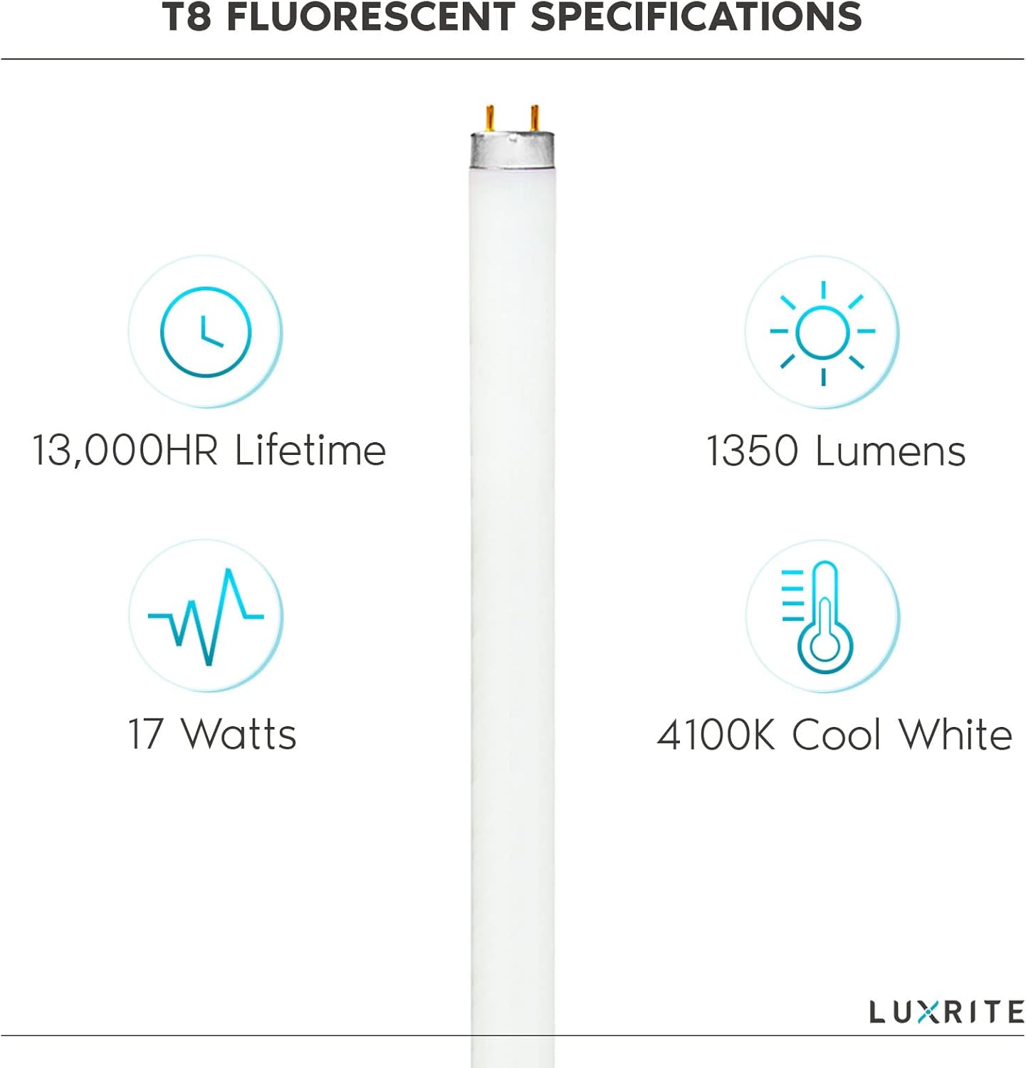 LUXRITE F17T8841 Bombilla fluorescente T8 de 17 W y 24 pulgadas, 4100 K blanco frío, 1350 lúmenes, base bi-pin mediana G13, LR20752, paquete de 4