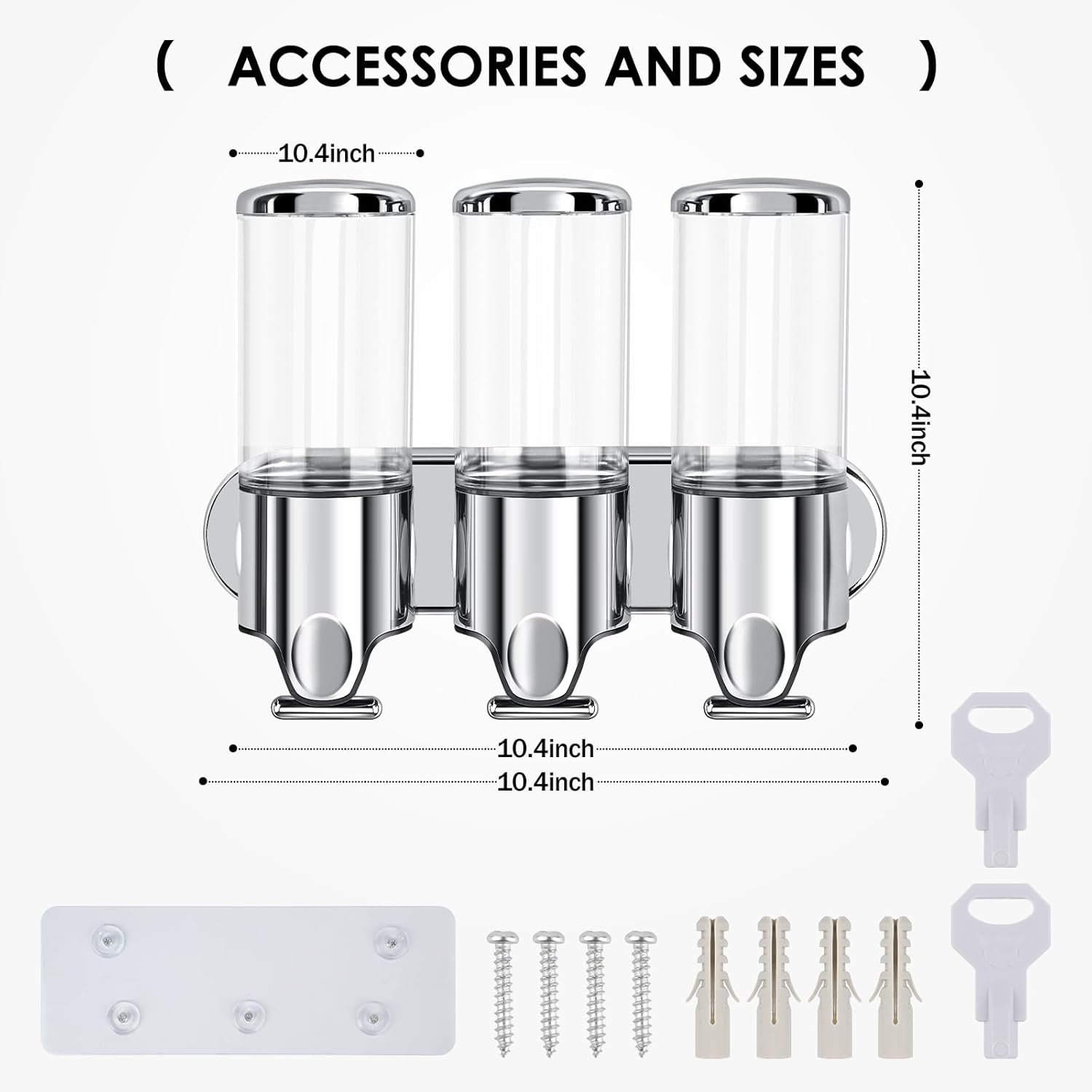 Dispensador de jabón de ducha de baño de cámara 3 en 1, dispensador de champú y acondicionador montado en la pared con etiqueta impermeable,