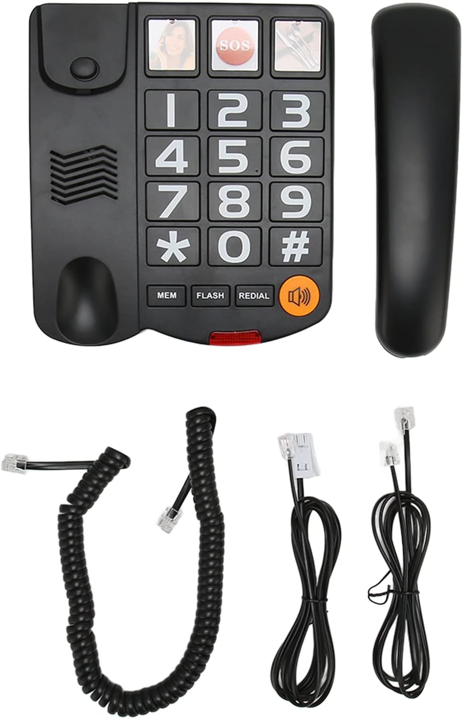 Teléfono fijo con imagen, teléfono con cable de botón grande para personas mayores, teléfonos de escritorio con altavoz, marcación con un clic, SOS,