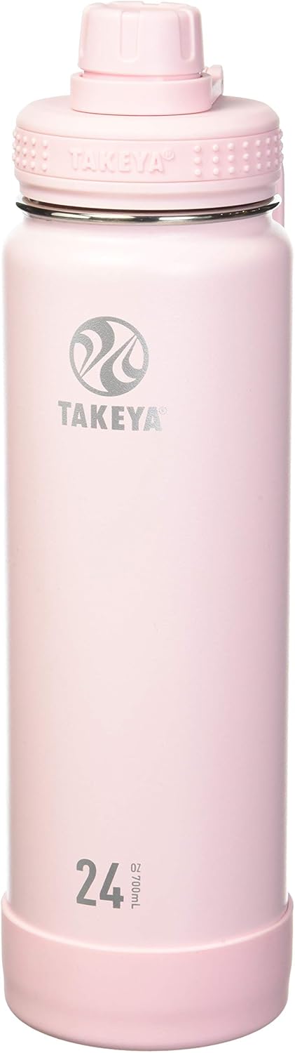 Takeya Actives – Botella de agua aislada de acero inoxidable con tapa de boquilla, 24 onzas, rubor y ártico