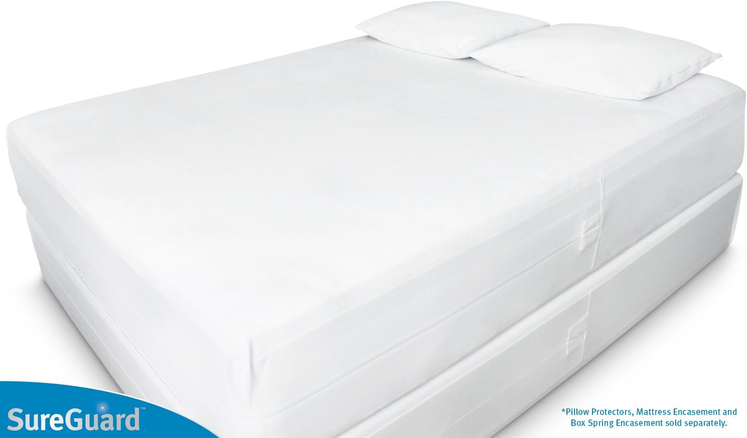 Funda SureGuard Mattress Encasement de seis lados con cremallera, 100 % impermeable, hipoalergénica, Profundidad 15.24 cm – 20.32 cm, Blanco,