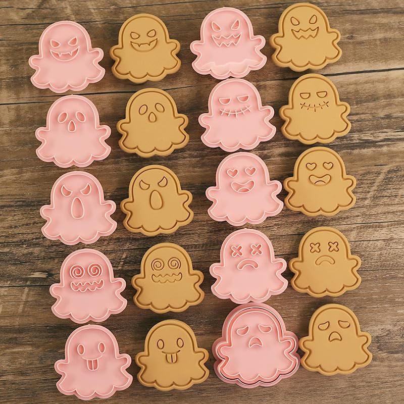 10 cortadores de galletas de Halloween, sellos de galletas con diseño 3D de fantasma, juego de cortador de galletas adecuado para decoración de
