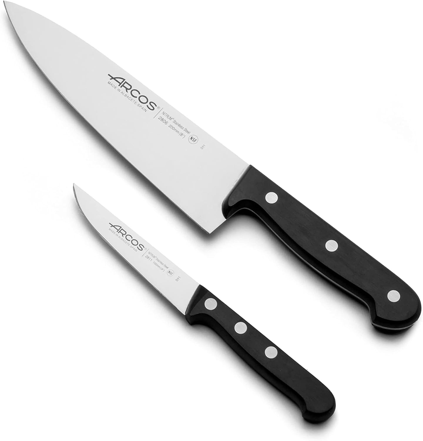 Arcos Juego de Cuchillos 2 Piezas – Acero Inoxidable Nitrum y Hoja mm. 12.80 oz. Cuchillo de Cocina Profesional para Cocinar Mango Ergonómico