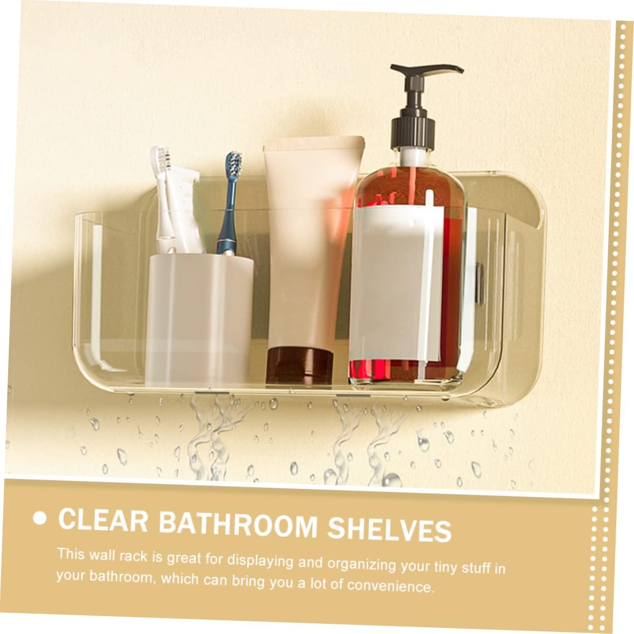 COOLHIYA Estante de pared para baño, estantes transparentes para pared, sin perforación, estantes flotantes transparentes, organizador de ducha,