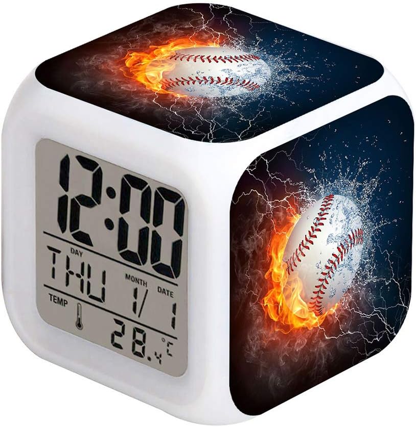 Reloj despertador LED con diseño deportivo de béisbol, reloj de mesa creativo de escritorio, brillante, electrónico, colorido, digital, reloj