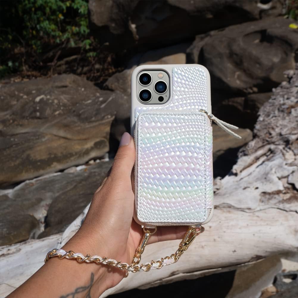 LAMEEKU Funda tipo cartera para iPhone 14 Pro, funda con tarjetero para iPhone 14 Pro, funda cruzada de cuero para mujer, funda de teléfono con