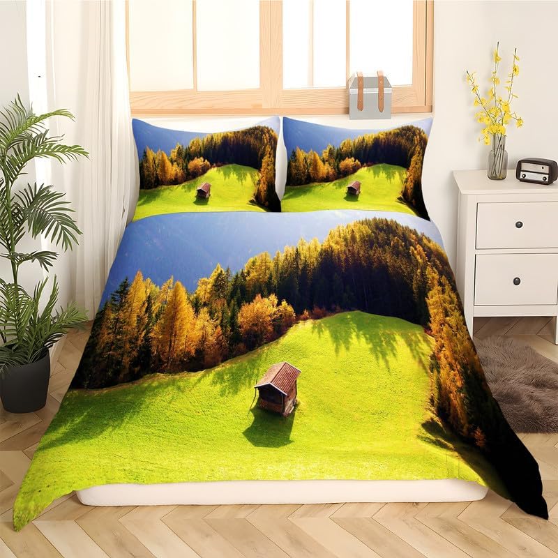 Yellow Woods Twin Duvet Cover View Print Twin Bedding Sets Soft Microfiber Comforter Cover and 2 Pillow Shams 20″X26″, Bed Set Duvet Covers with