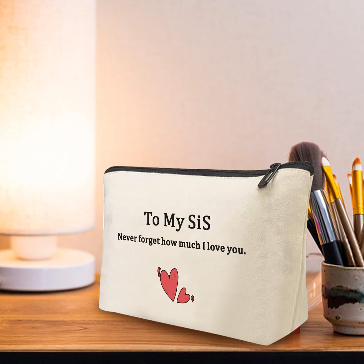 Canvas Tote Bag for Sis Cosmetic Bag Free Tote Bag with Inner Zipper Pocket Shoulder Bag for women Gifts for Sis Sister Gifts Tote for Hospital,