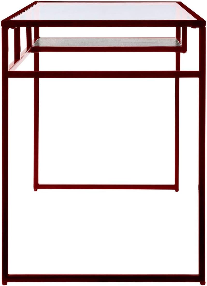 Escritorio rectangular industrial con compartimento abierto, parte superior de vidrio y base de trineo de metal, capacidad de peso de 50 libras, 48