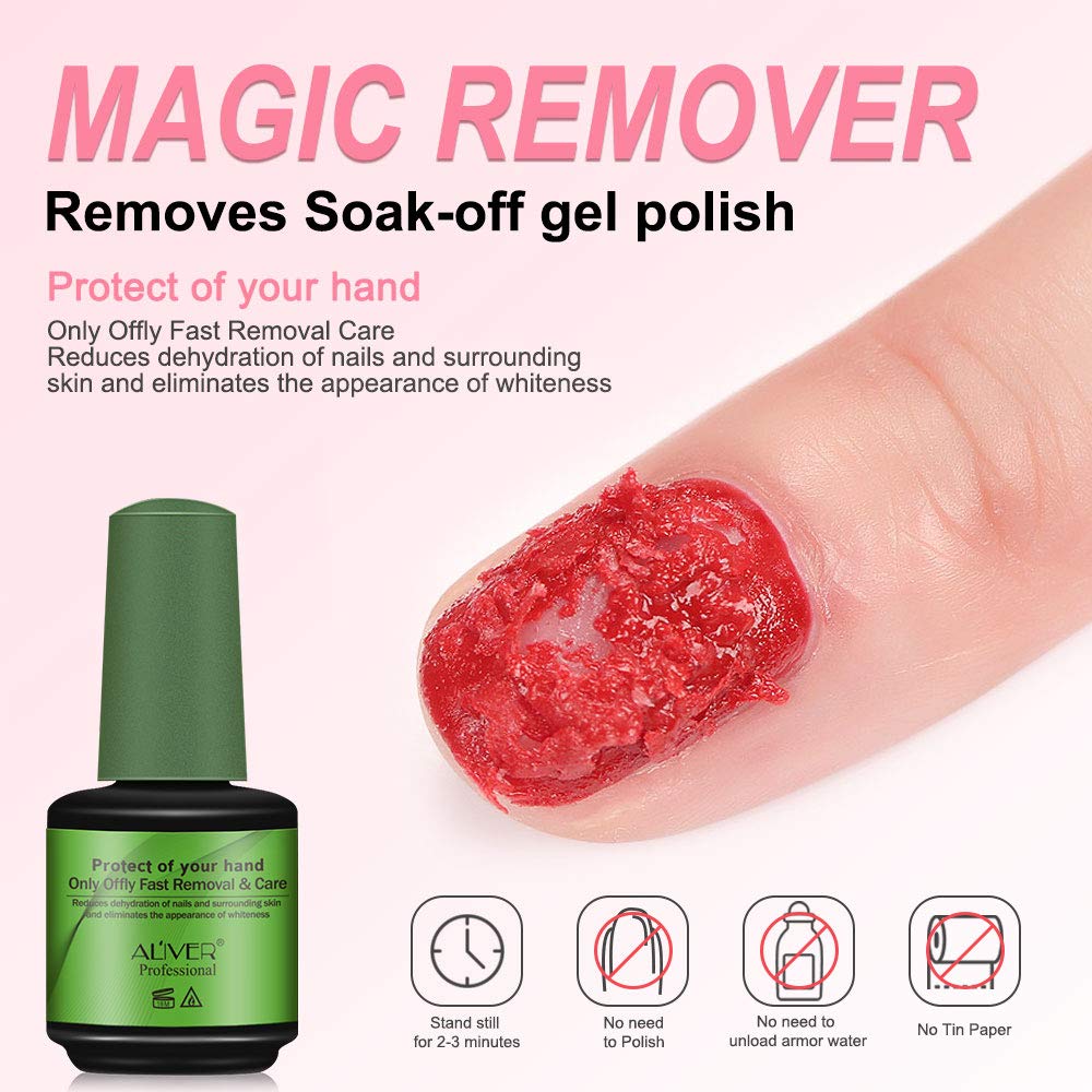Kit profesional de removedor de esmalte de uñas de gel, solución de remojo rápida y fácil para uñas de gel en 2-3 minutos, incluye empujador de