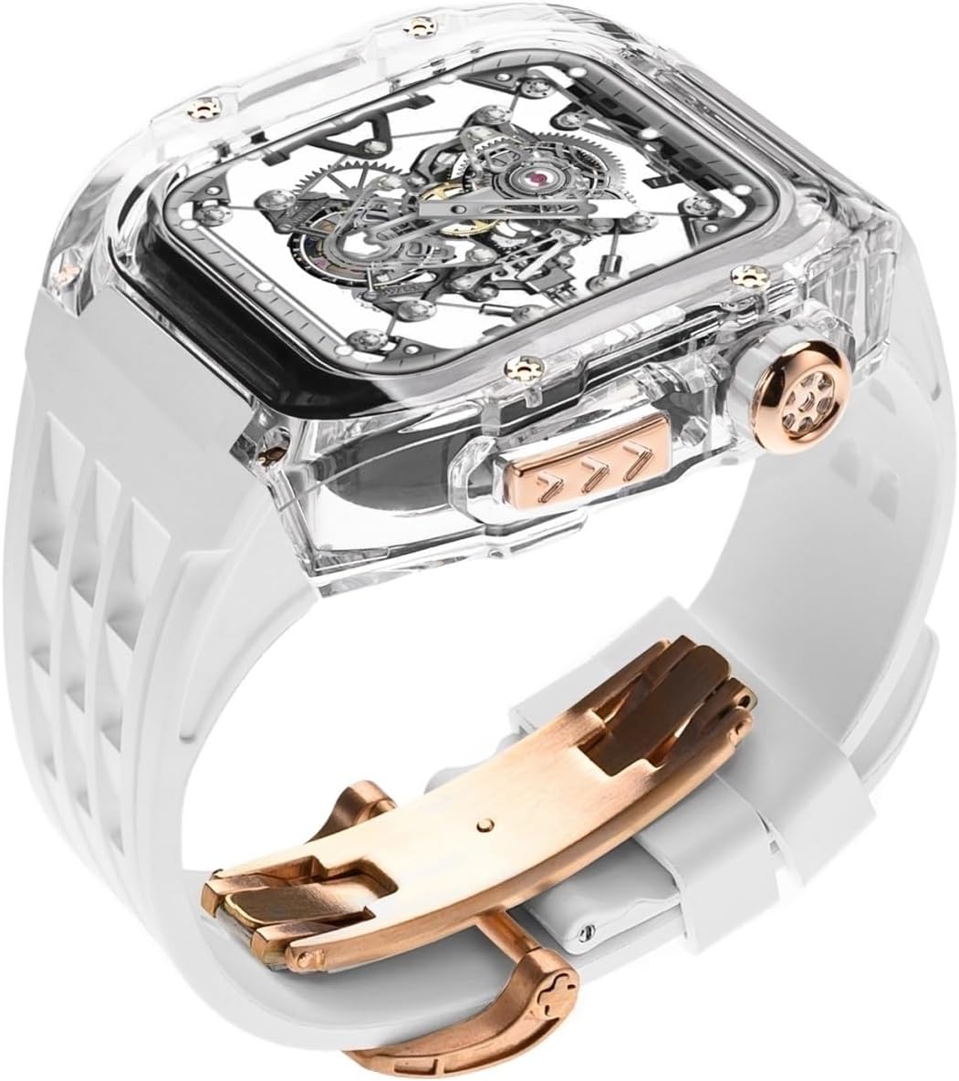 BEFIA Funda de reloj transparente+correa de silicona para Apple Watch 1.772 in Mod Kit 1.732 in 1.772 in Sport Band Bisel, para iWatch Series 8 7 SE