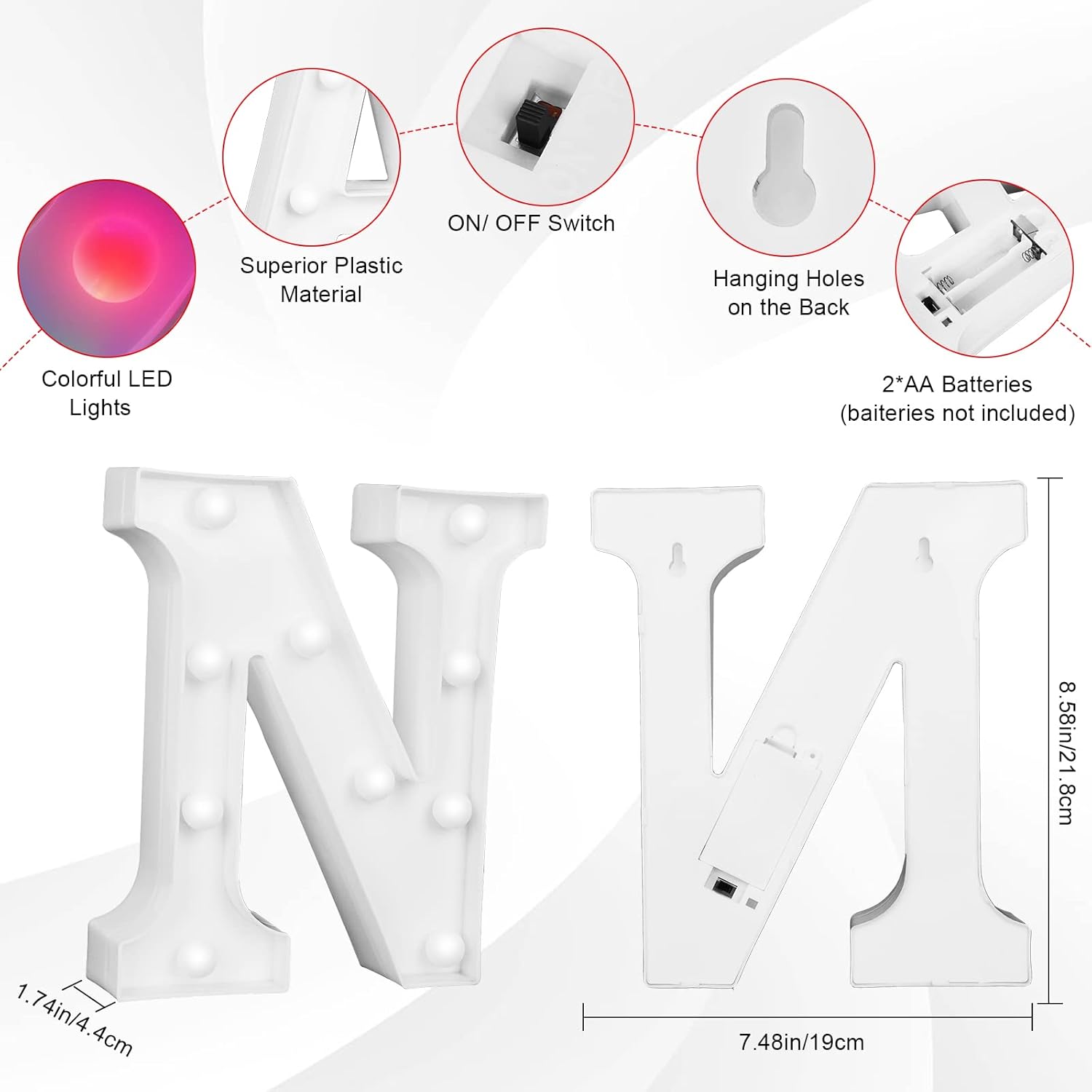 Luces LED de letra, 16 colores cambiantes, luces LED de marquesina, luces nocturnas regulables para bodas, cumpleaños, vacaciones, fiestas, bares,