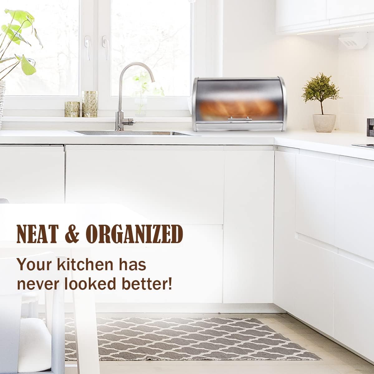 Galashield Panera para encimera de cocina  Contenedor de almacenamiento para pan  Panera de acero inoxidable con parte superior enrollable de