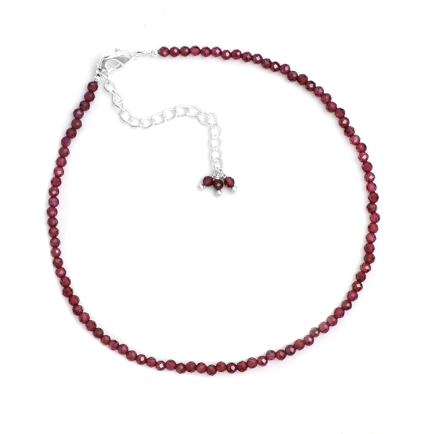 Gempires Mother’s Day Gift Natural Red Garnet Beaded Anklet January Birthstone Jewelry 9 + 2 Inch Silver Plated Anklets For Women, Gift for Her (Red