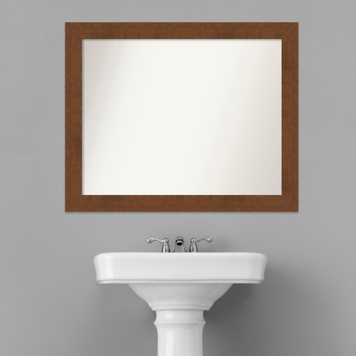 Amanti Art Wood Bathroom Mirror, Carlisle Brown Wall Mirror for use as Bathroom Vanity Mirror Over Sink (26 x 32 in.) Non-Beveled Mirror, Brown