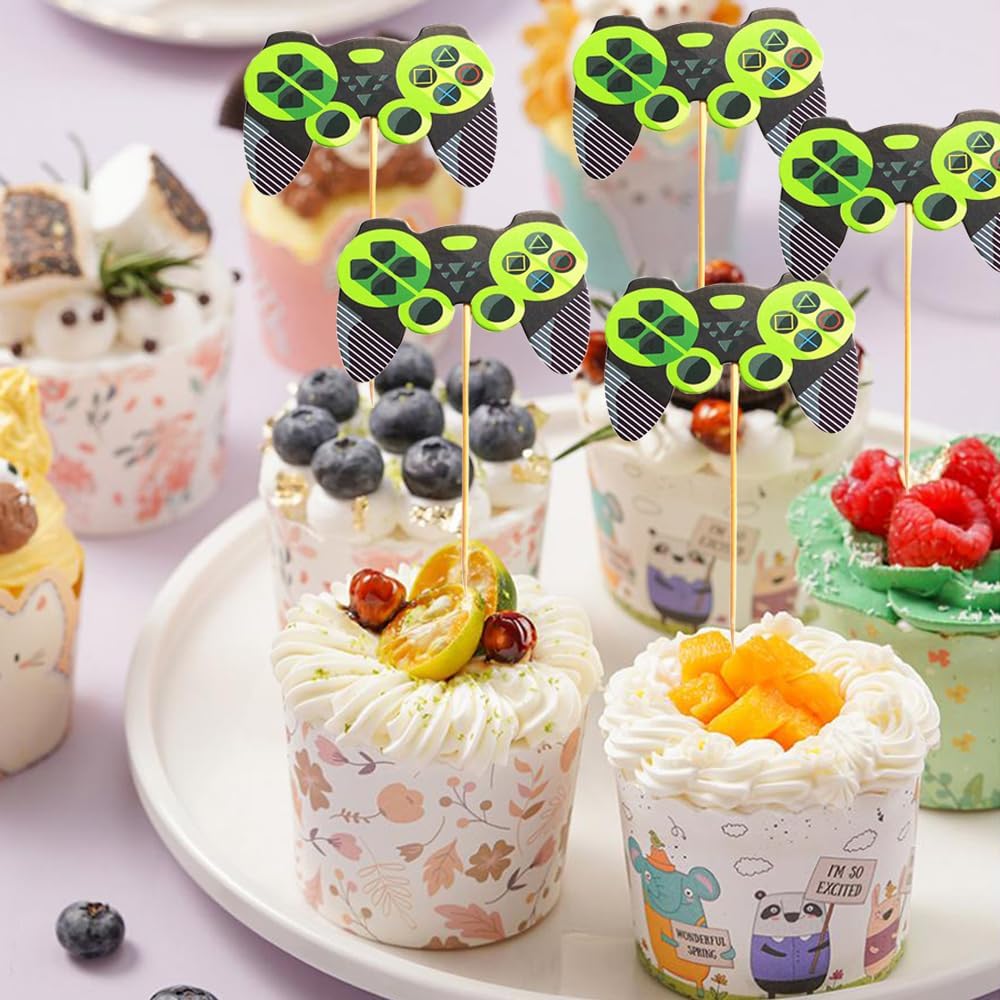 Controladores de videojuegos para cupcakes, 24 controladores de videojuegos, decoración de pastel de feliz cumpleaños, decoración de pasteles para