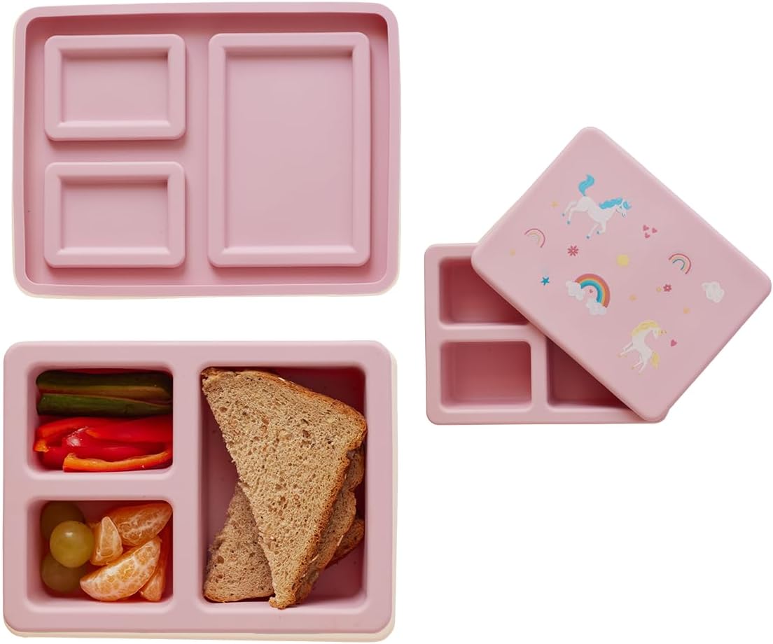Austin Baby Co – Lonchera Bento a prueba de fugas, contenedor de silicona con 3 compartimentos a prueba de fugas, apta para lavavajillas y sin BPA
