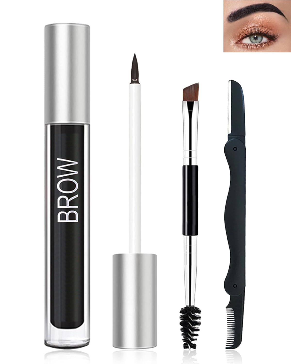 Gel de cejas tintado resistente al agua, gel de cejas engrosante teñido negro, pegamento voluminizador de cejas rápido para cejas, maquillaje de