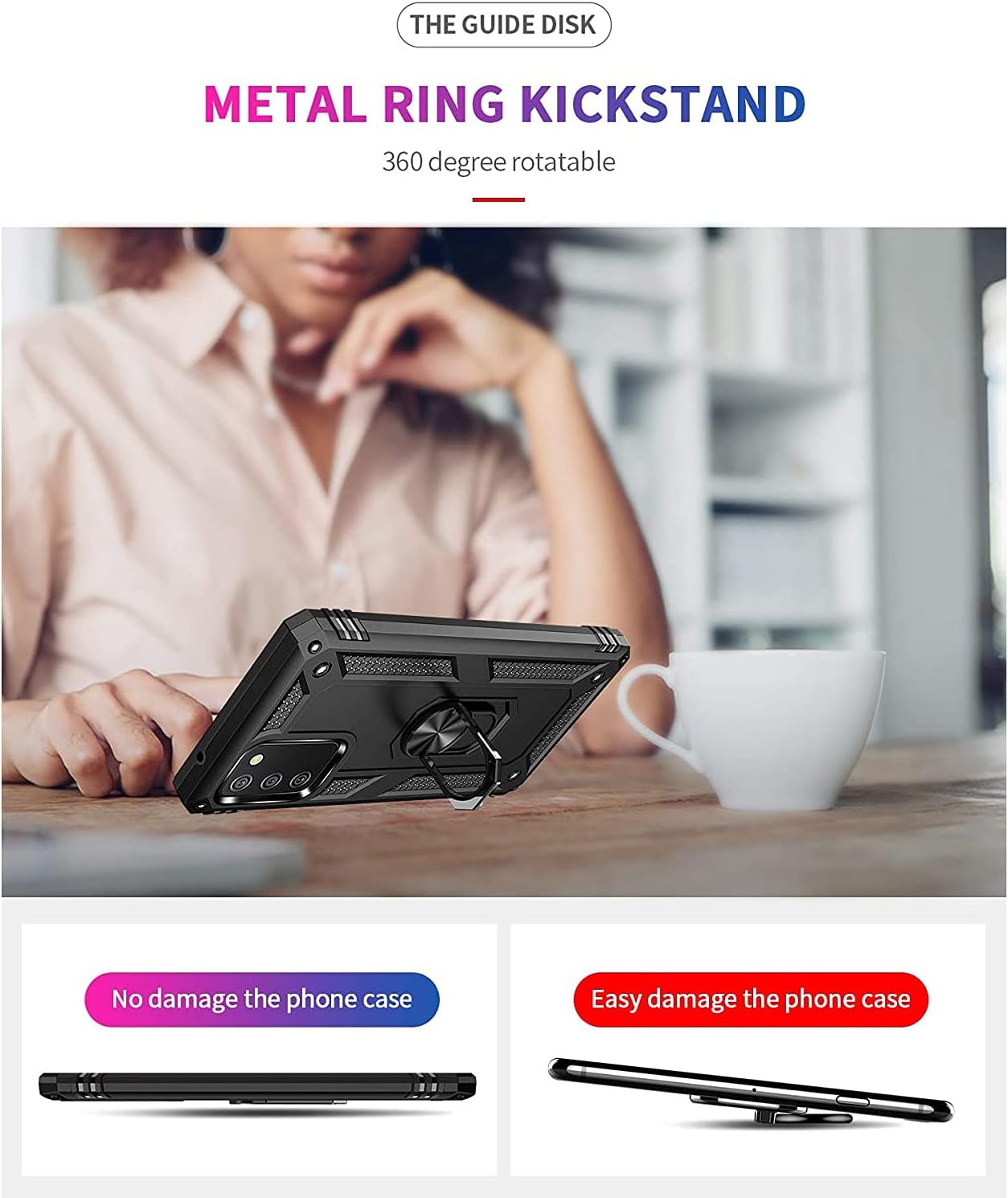 TJS Funda compatible con Samsung Galaxy A03S, con protector de pantalla de vidrio templado, soporte magnético con soporte magnético resistente