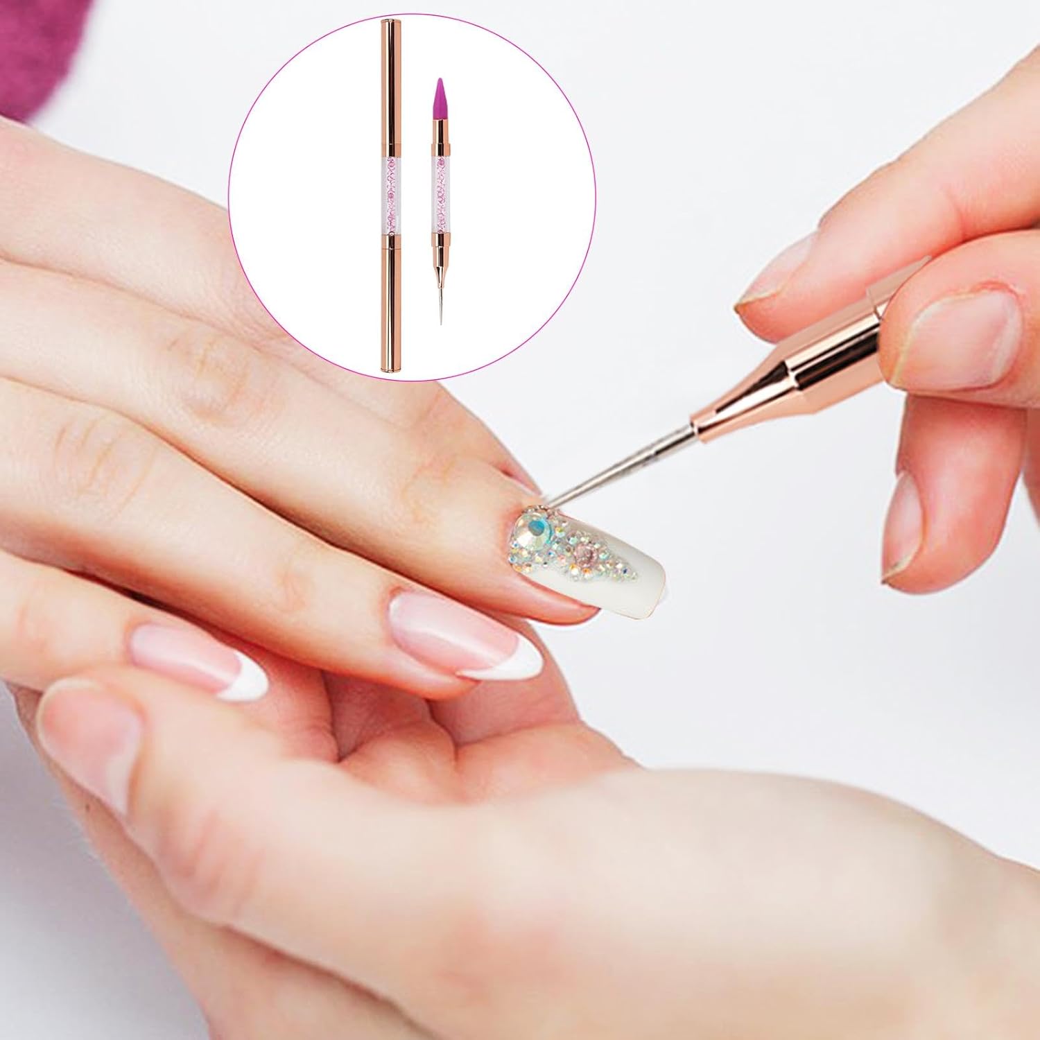 Paquete de 2 herramientas de punteado de diamantes de imitación de uñas de doble extremo, punta de cera, herramienta de bolígrafo de diamantes de