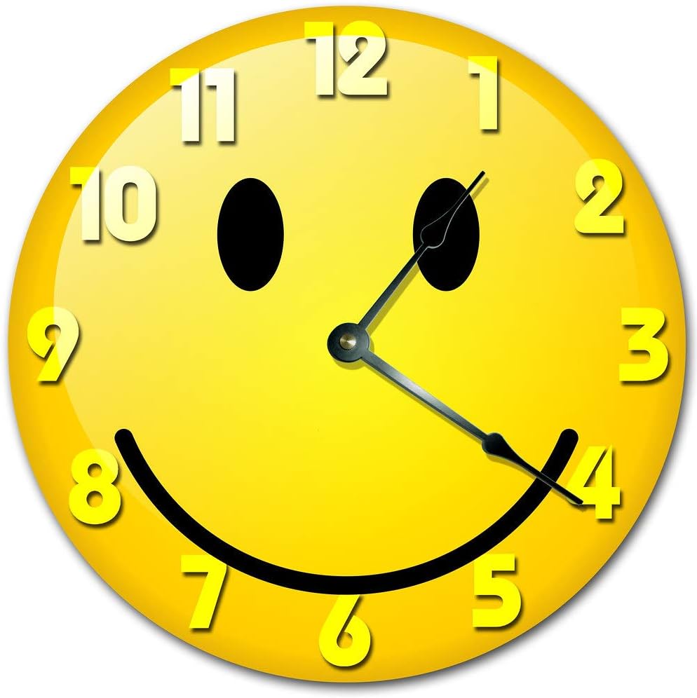 Reloj de cara sonriente de 10.5 pulgadas, cara feliz amarilla, habitación de los niños, reloj de pared grande de 10.5 pulgadas, reloj de decoración