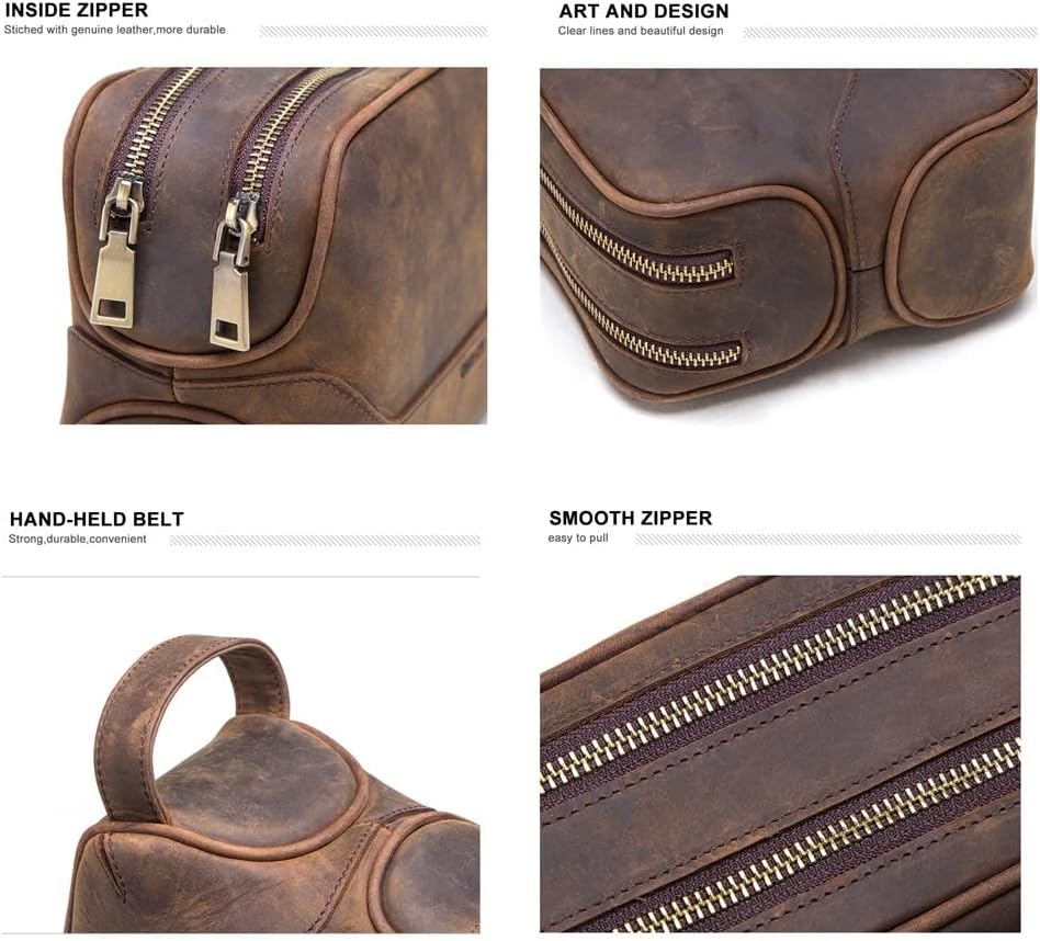 YIORYO Neceser para hombre, bolsa de afeitado de cuero para hombres, bolsa de aseo de cuero para hombre, kit de cuero Dopp para hombres, bolsa de