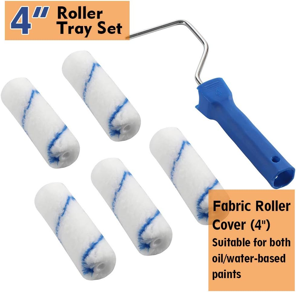 Kit de rodillos de pintura de espuma, juego de bandeja de pintura pequeña con recambios de mini rodillo de espuma de alta densidad, marco de