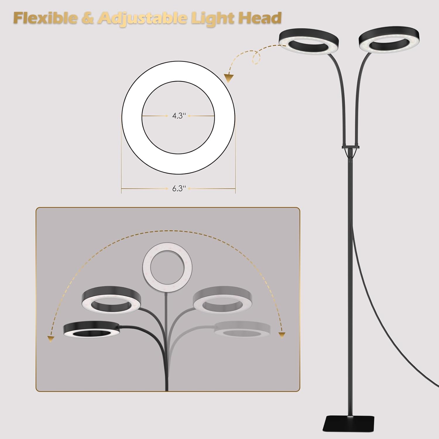 GLOWRIUM Luz de cultivo con soporte, luz LED de 2 cabezales para plantas de interior, lámpara de crecimiento de espectro completo, temporizador de