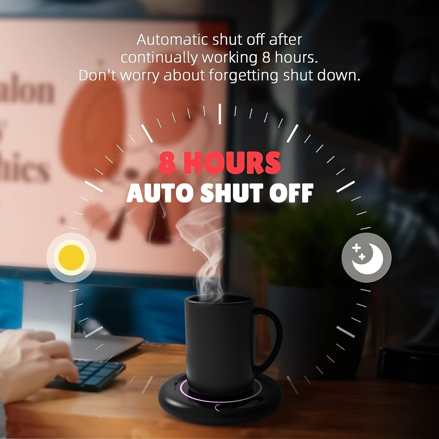 Calentador de taza de café de 40 W con apagado automático para escritorio, calentador de tazas inteligente de 3 niveles de temperatura, calentador