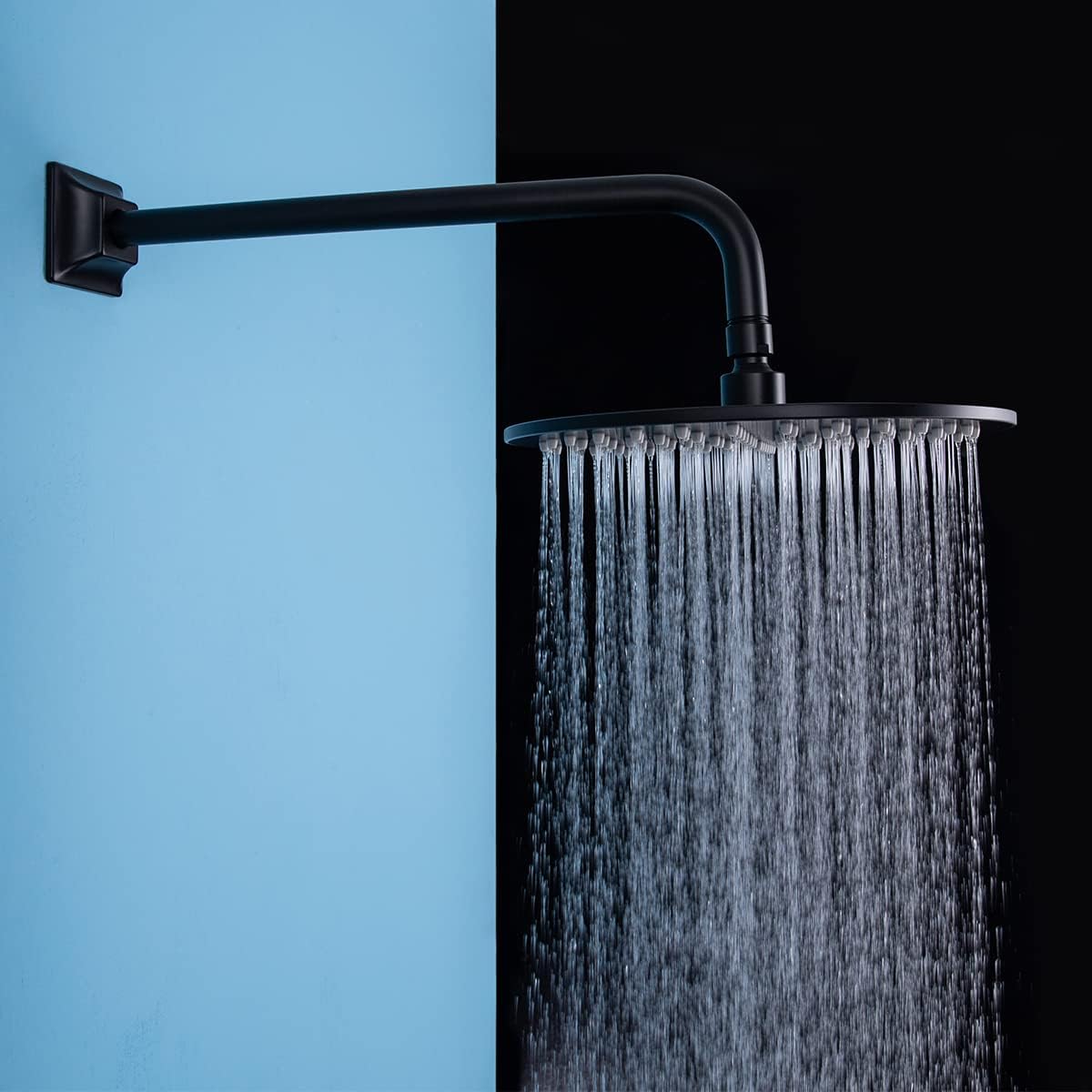 Brazo de ducha de barrido de 16″ largo montado en la pared Extensión de cabezal de ducha negra con brida cuadrada, conexión estándar de 12″