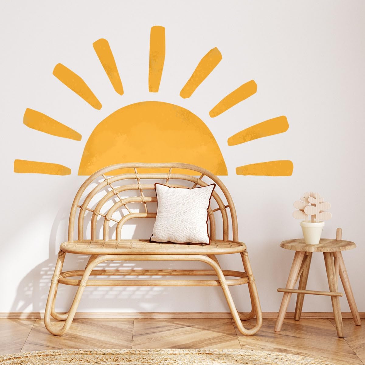 Calcomanía de pared Half Sun  Calcomanías de pared grandes Boho Sunshine para guardería, habitación de niños y decoración de sala de juegos