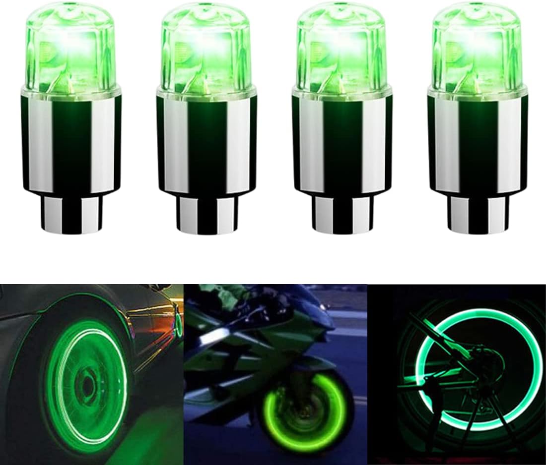 4 luces LED para cubierta de válvula de neumático, tapas de válvula de neumático que brillan en la oscuridad, luces de neón de rueda, accesorios