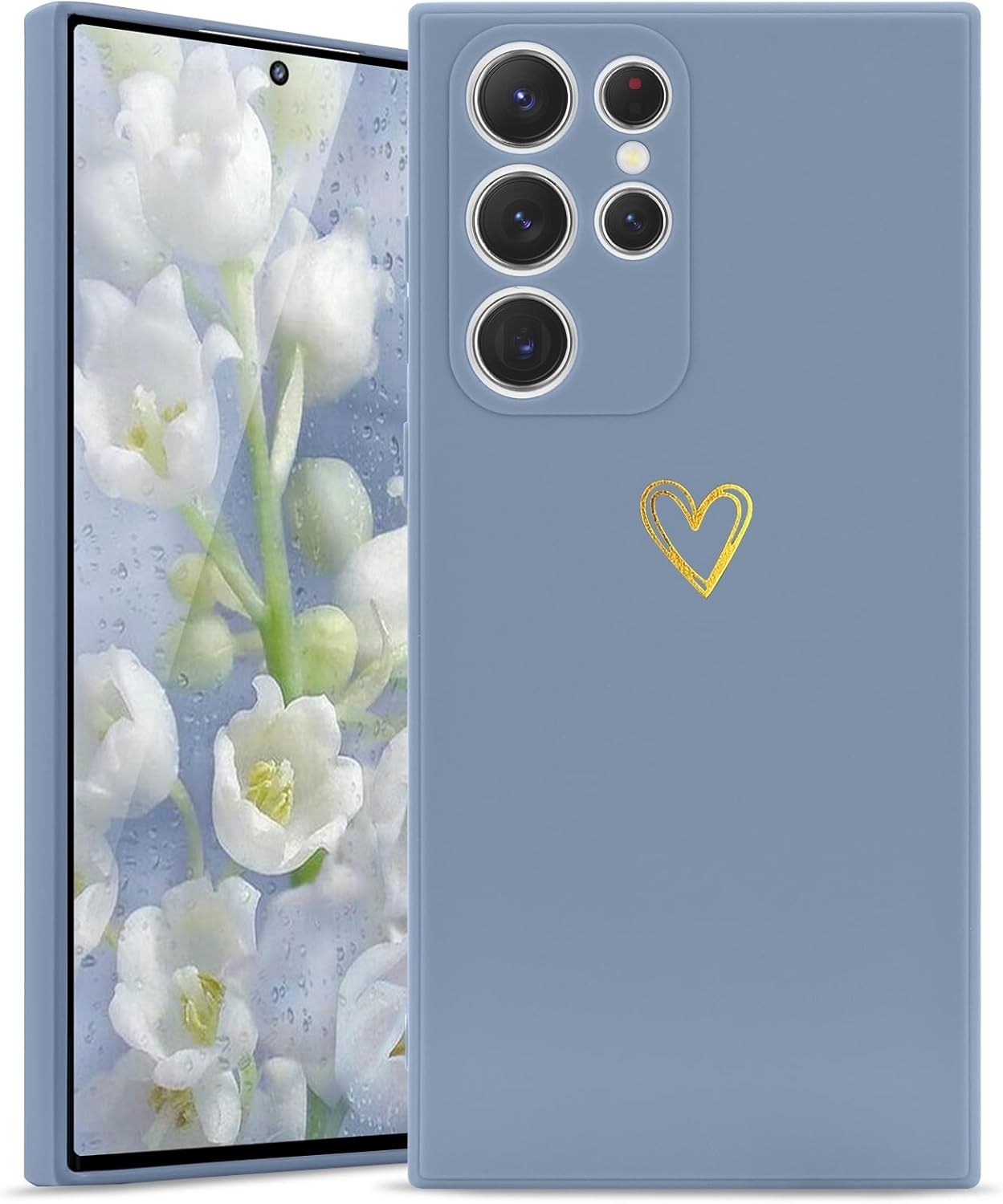 Funda para Samsung Galaxy S22 Ultra, bonita funda delgada a prueba de golpes con soporte de carga inalámbrica y protección, azul y gris