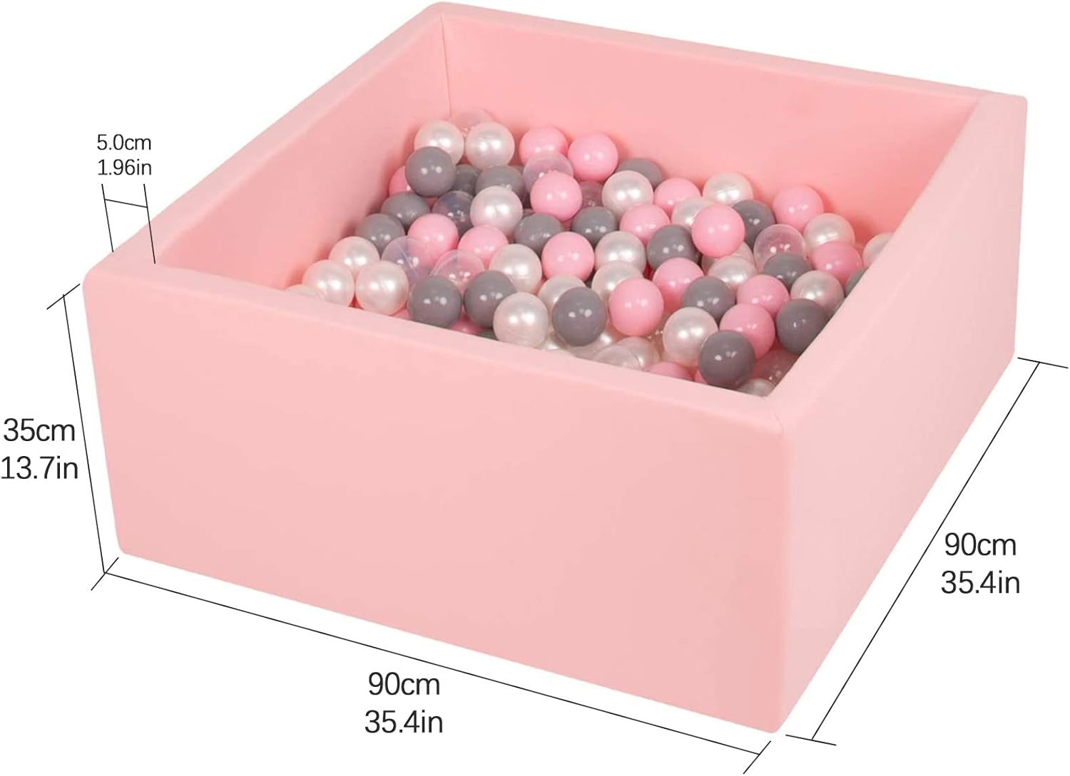 TRENDBOX Piscina de bolas para niños, de espuma viscoelástica, cuadrada, para niños pequeños, bebés, pelotas no incluidas, color rosa
