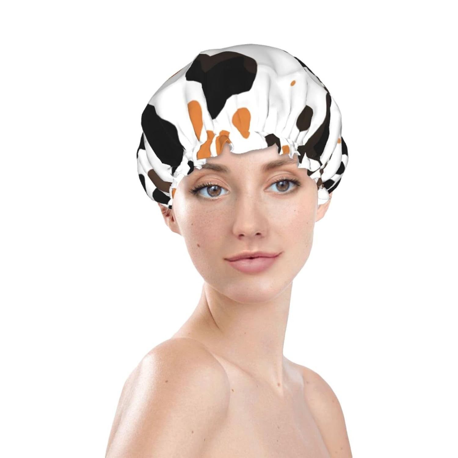 Gorro de ducha impermeable de doble capa con estampado de huellas de animales, adecuado para todas las longitudes de cabello (10.6 x 4.3 pulgadas)