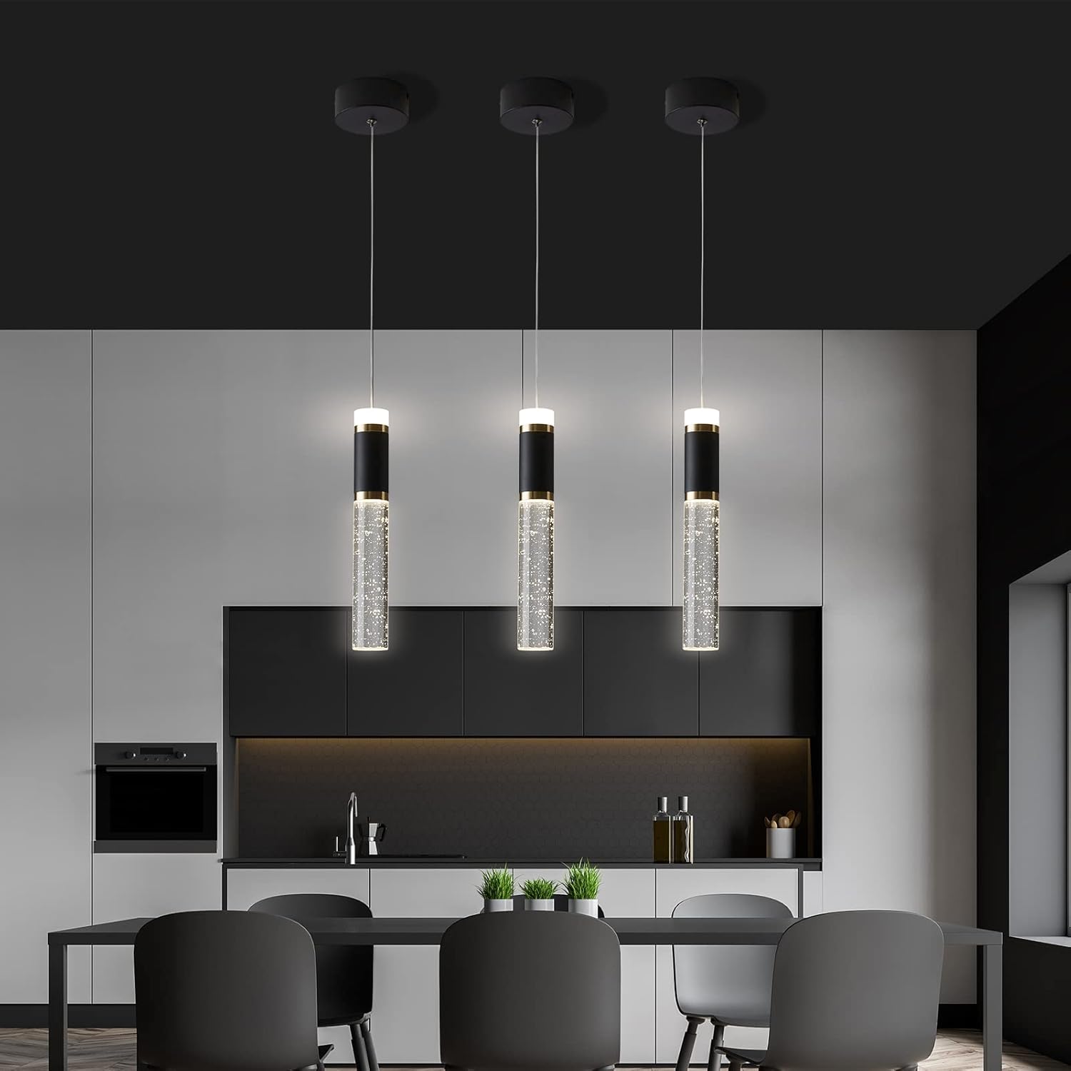 Lámpara colgante LED, lámpara LED moderna de cristal para isla de cocina, iluminación colgante ajustable para isla de cocina, candelabro LED negro