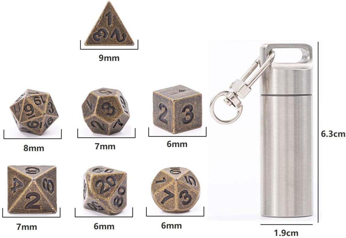 Mini juego de dados pequeños de metal DND con estuche de dados de acero inoxidable portátil, juego de dados de metal poliédrico D&D, perfecto para